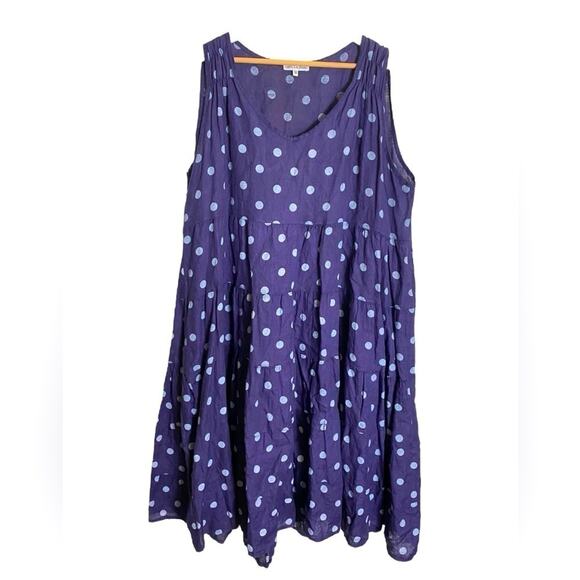 100% Lin Blanc Dresses & Skirts - 100% Lin Blanc Tiered Polka Dot Linen Dress
Lagenlook Beachy Coastal Blue 50